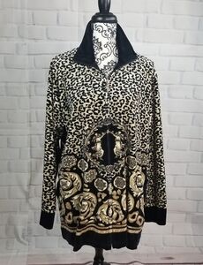 Birlik animal print stretch knit zip front jacket
